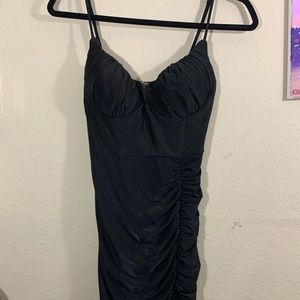 Ruched Black Mini Dress